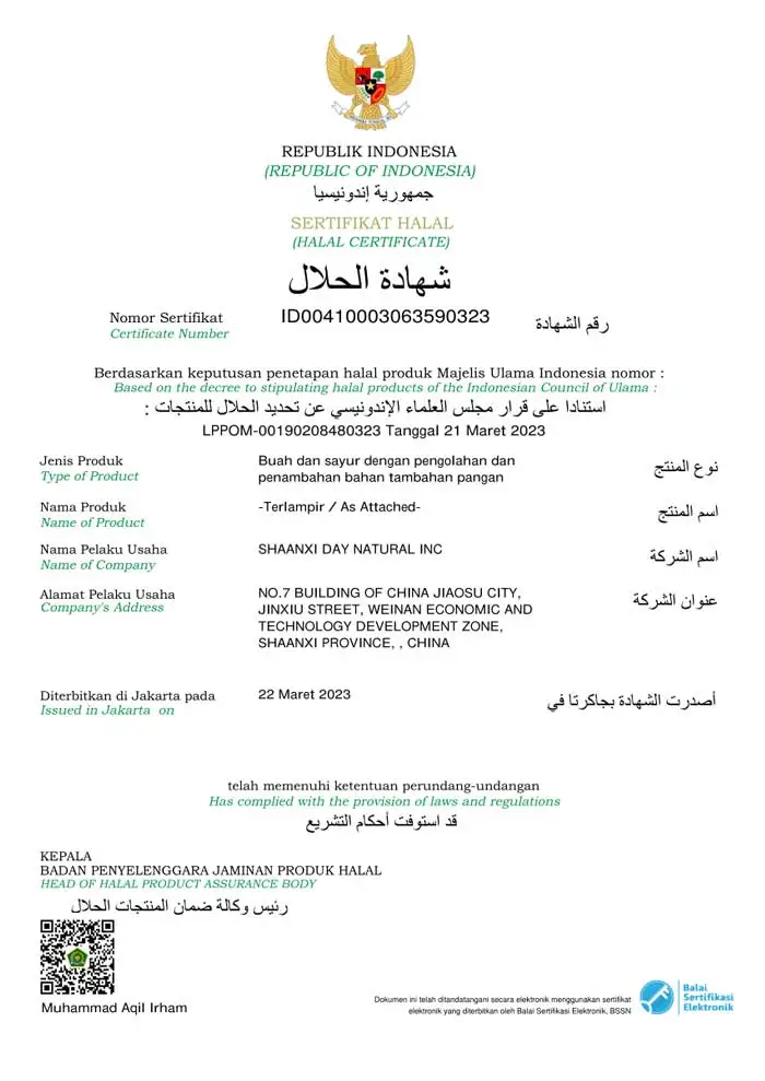 Day Natural BPJPH Halal Certified Food Materials