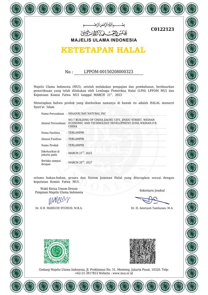 Day Natural LPPOM MUI Halal Certified Cosmetic Materials