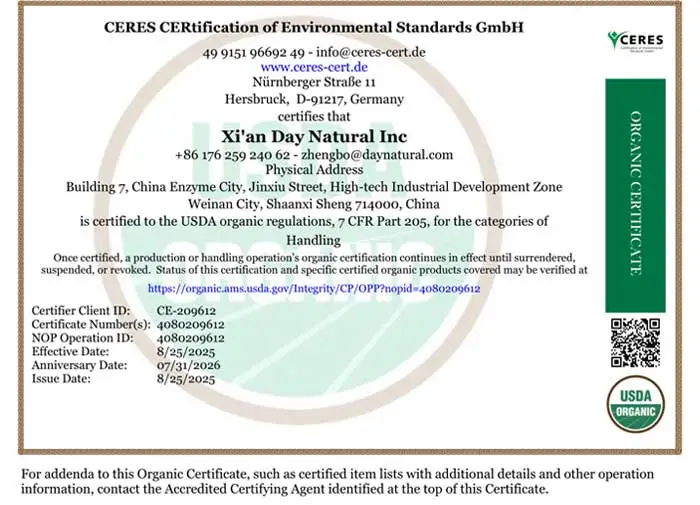 Day Natural USDA Organic Certification